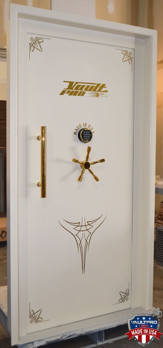 In-swing vault door with marine grade white paint finish.