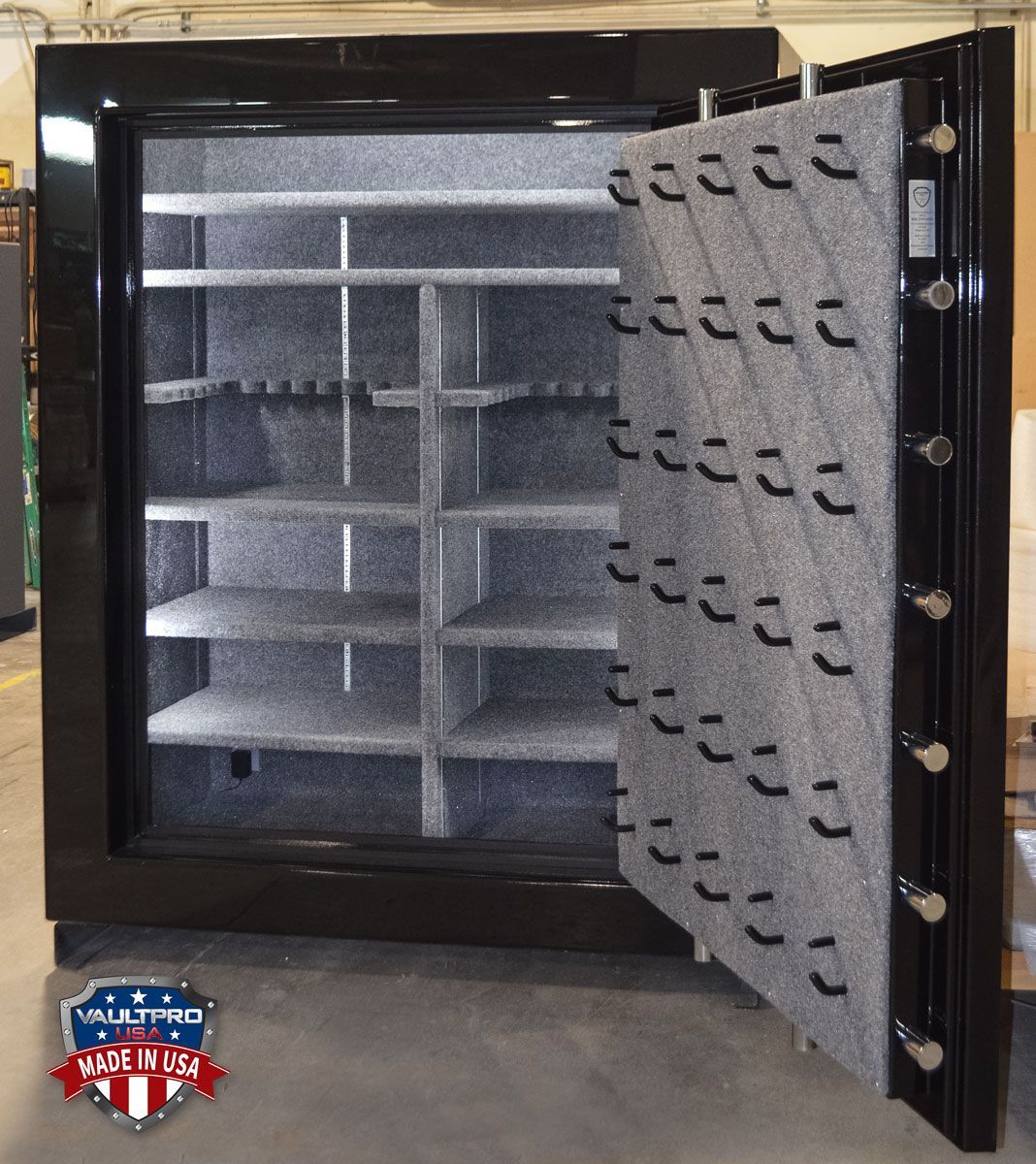 Very large 60 gun safe interior finished gloss black finish. Made by Vault Pro USA