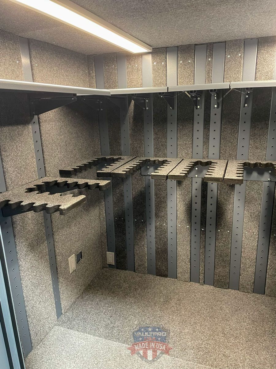 Safe interior is fully lighted and has numerous electrical outlets for accessories. Steel shelves can hold heavy loads and are fully adjustable.