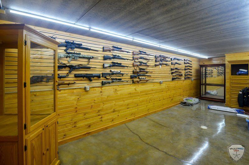 Roomy interior of walk-in vault room. Ideal for storing many guns.