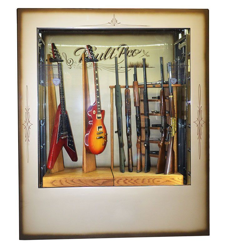 Display safe with slide out long gun and pistol racks