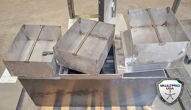 Custom Floor Safe with valuables trays removed. Pictures shown are before paint & finishing touches