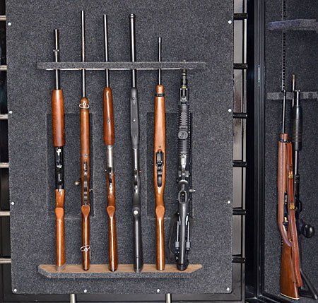 Custom configured gun racks for storing your long guns with scopes attached.