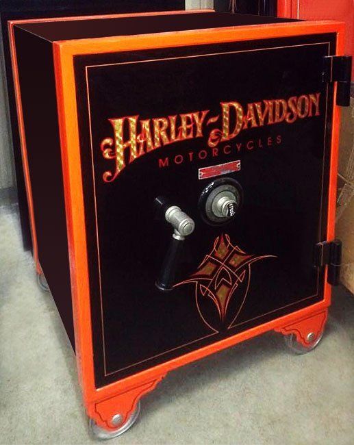 Mosler Safe with Harley Davidson logo and motif, restored by Vault Pro USA