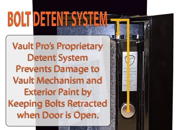 Safe Bolt detent system retracts locking bolts and prevents bolts from hitting safe body