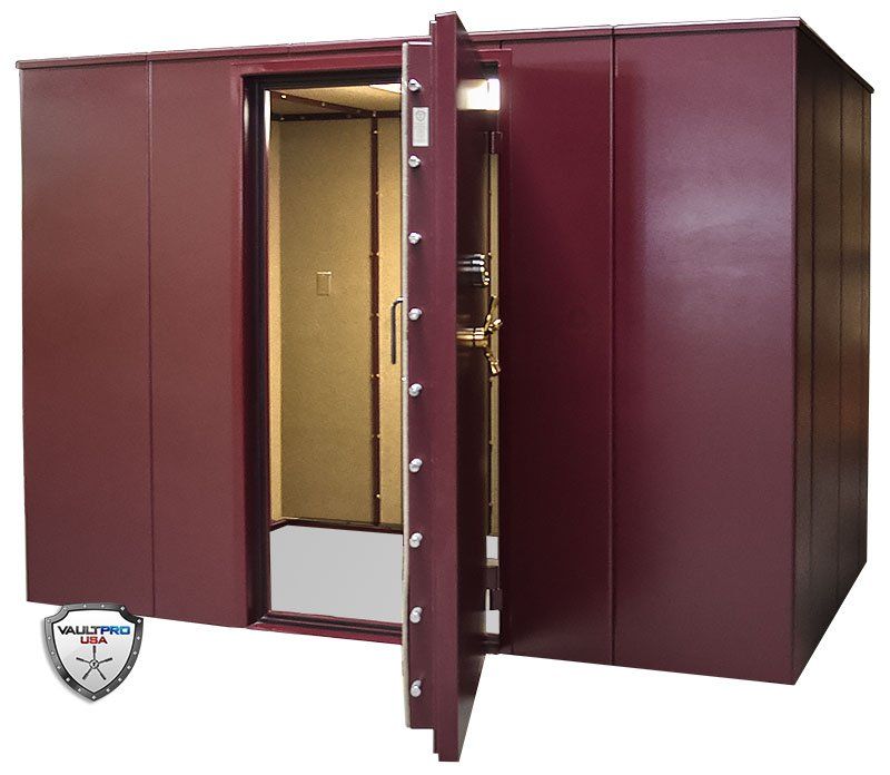 Burgundy paint finish on walk in vault room.