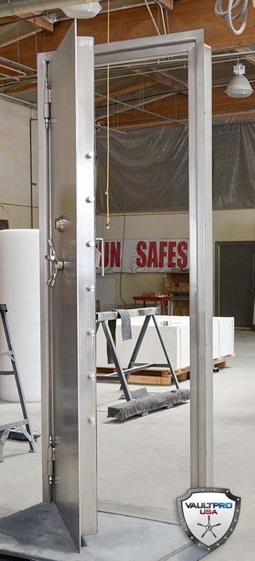 Solid Stainless Steel vault door and frame.