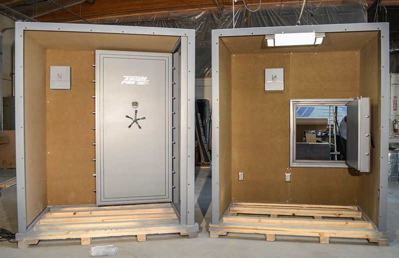 Modular vault safe rooms with electrical supply and interior lighting system