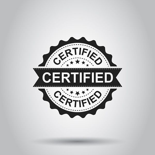 Black and white certified seal stamp with text 