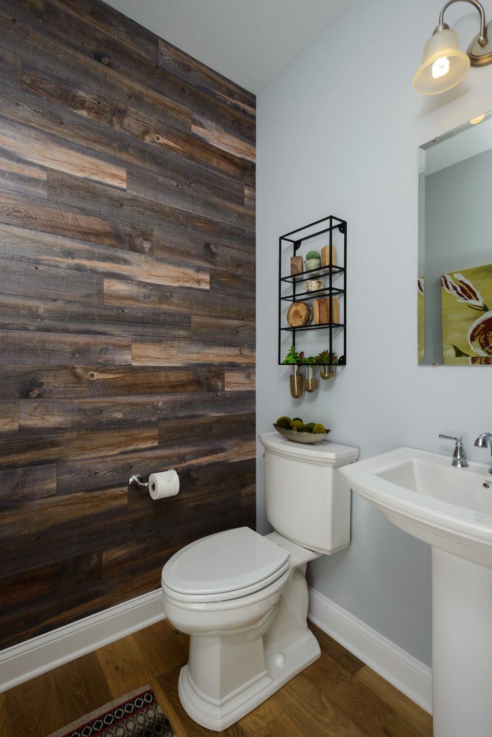 Chesapeake Powder Room with Woodplank Accent Wall