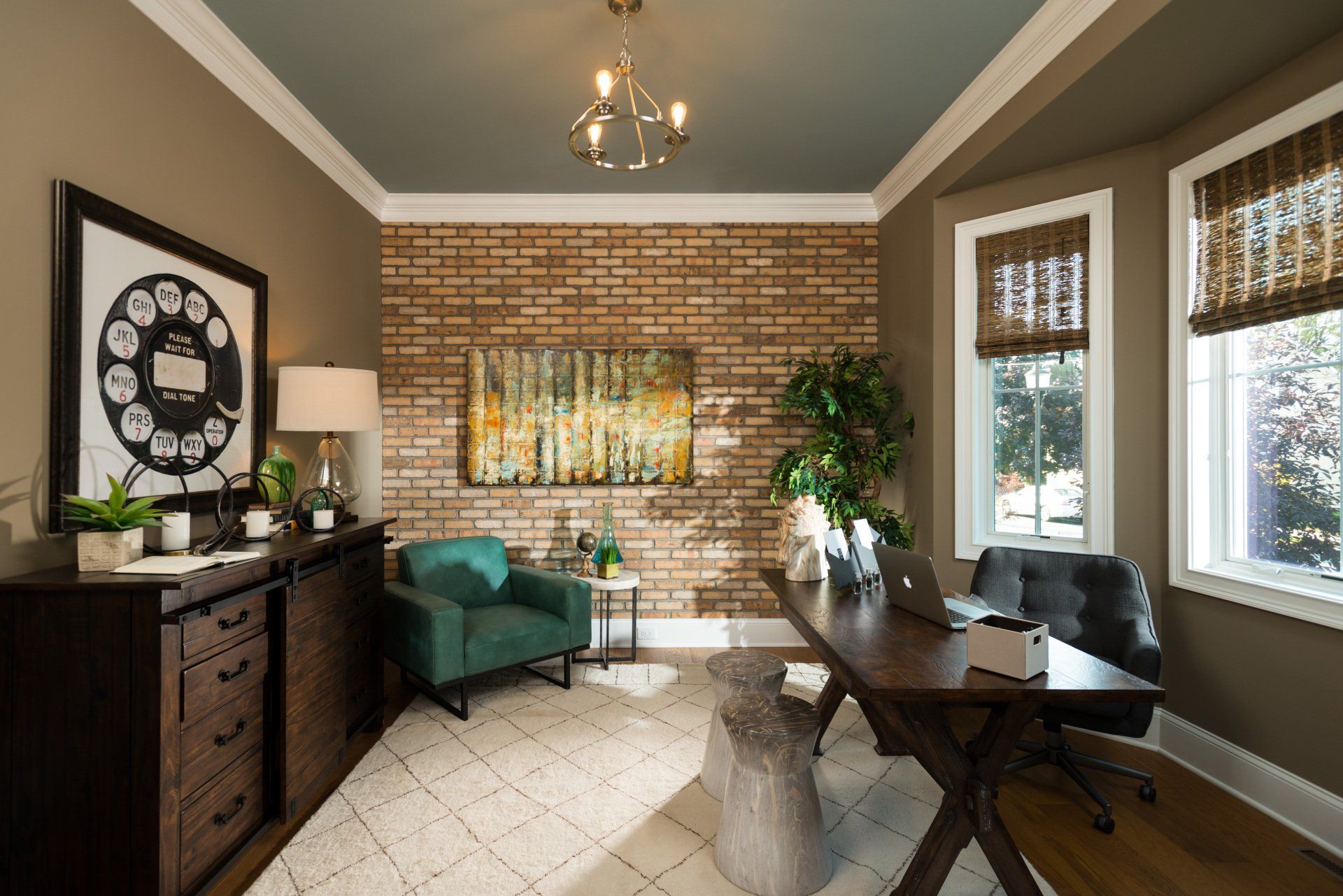 Formal study with brick accent wall