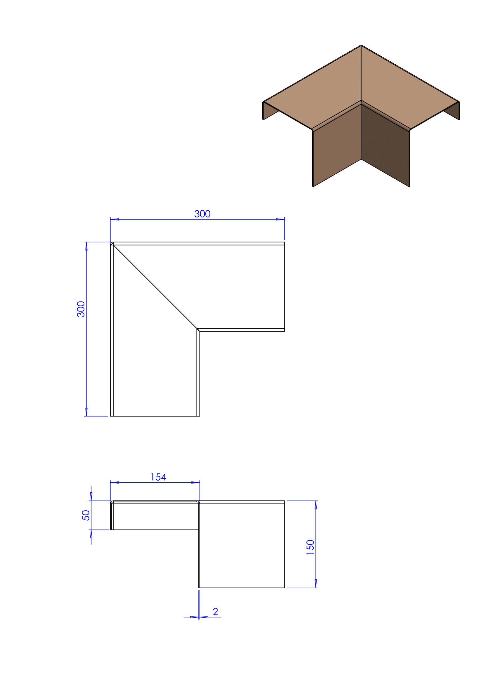 Overzethoekstuk 150x154x50x2-L300