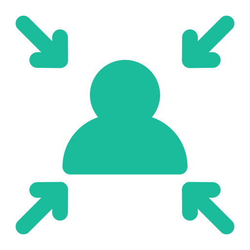 A green icon of a person with four arrows pointing in different directions.