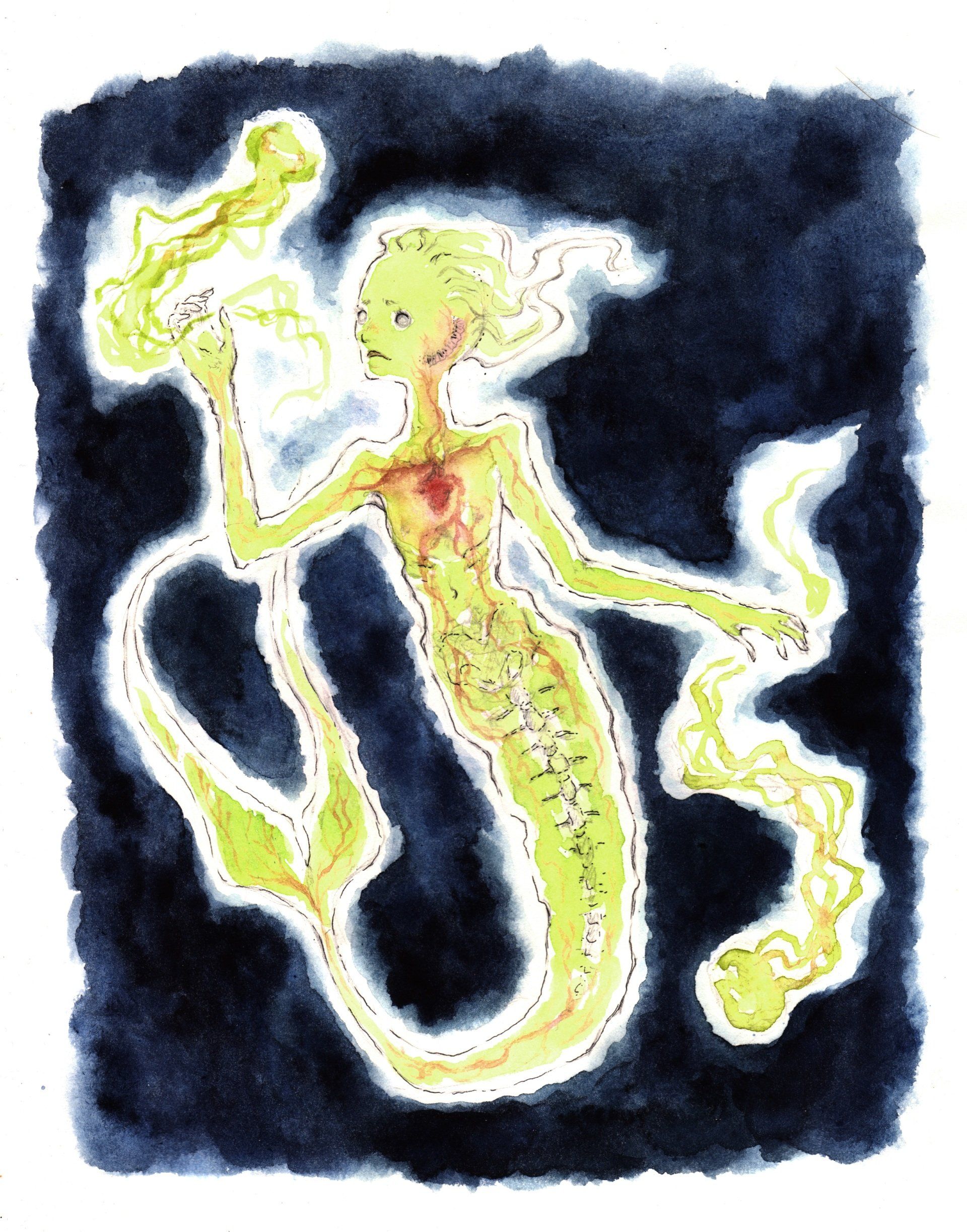 Mariella Fahr Illustration Meerjungfrau Tiefsee leuchtend