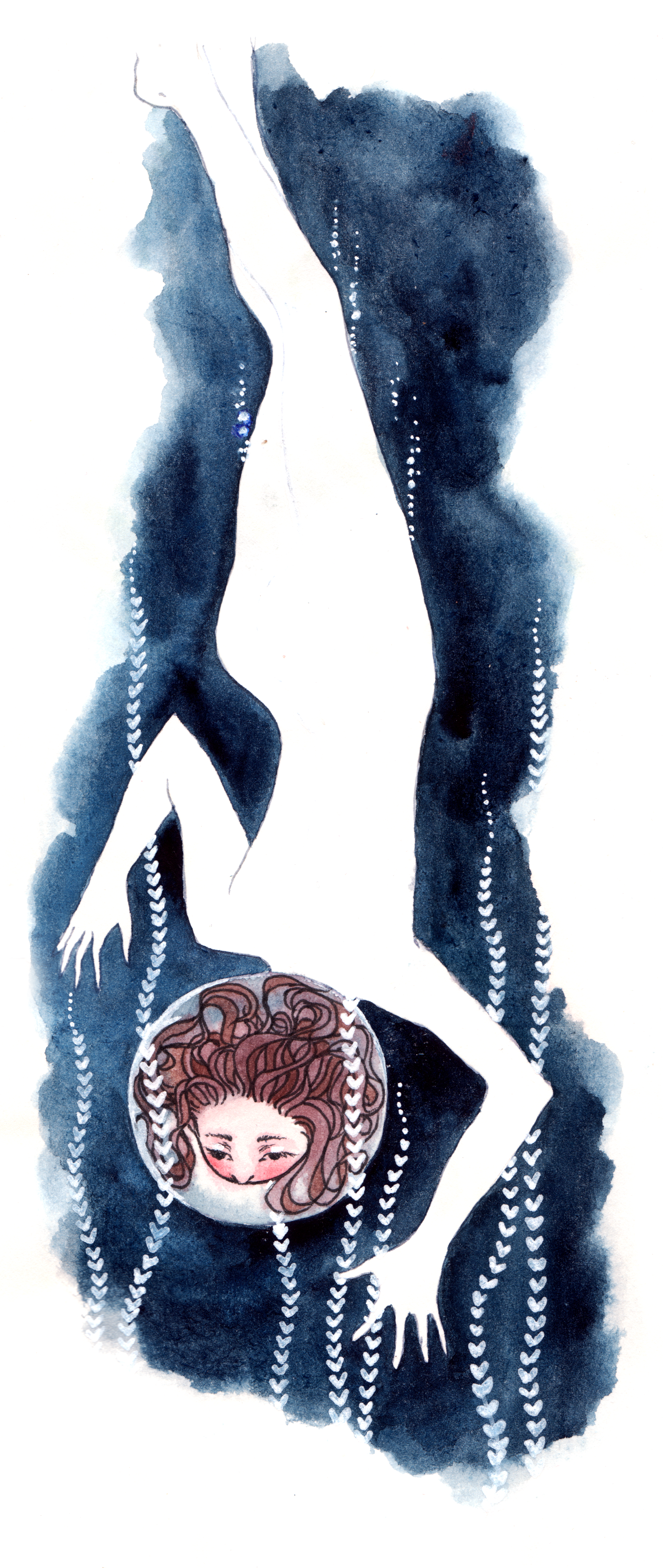 Mariella Fahr Illustration Meerjungfrau tauchen Frau Luftblase