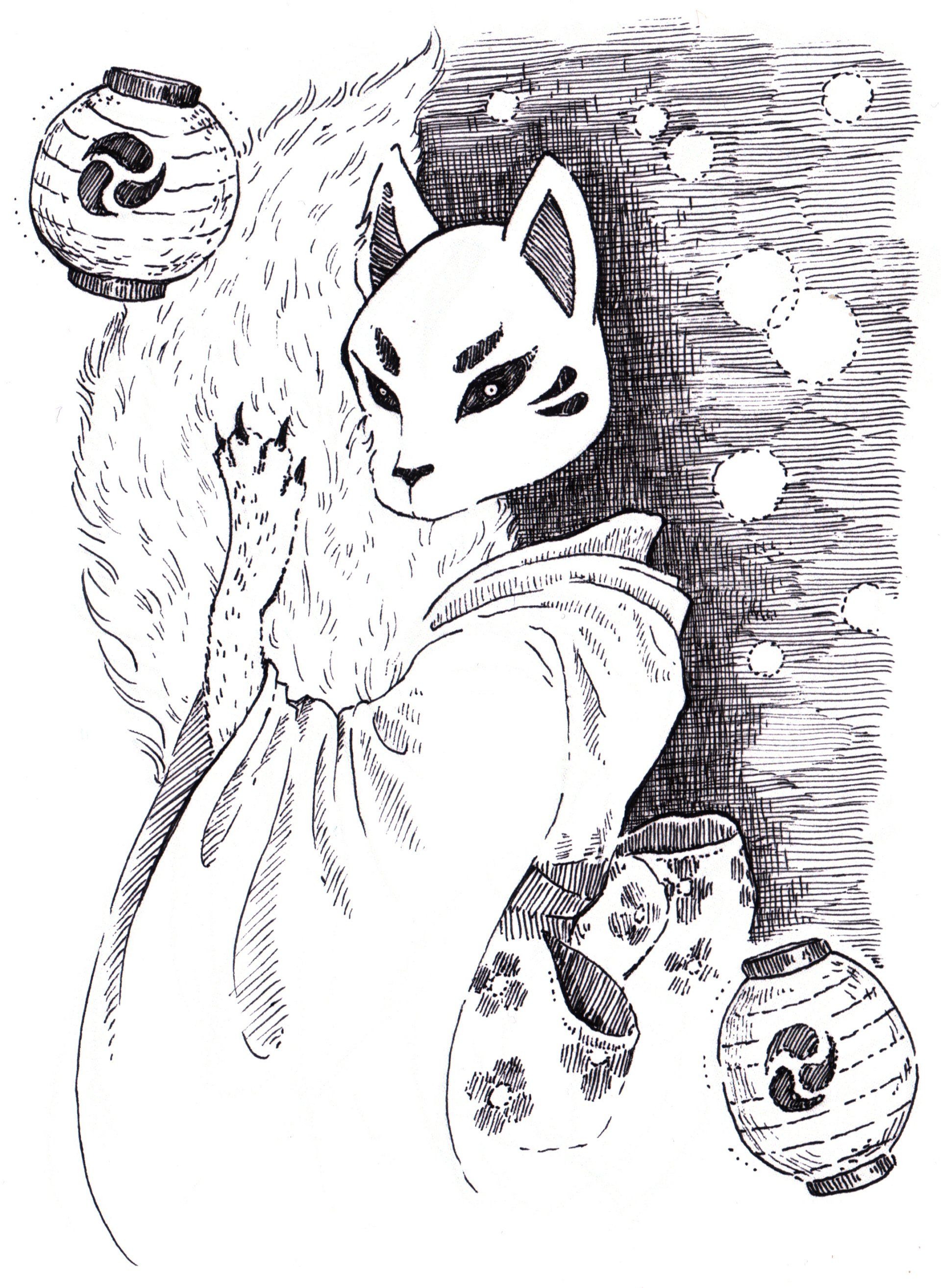 Mariella Fahr Illustration Japan Geister Geschichten Kitsune Fuchsgeist Lampion