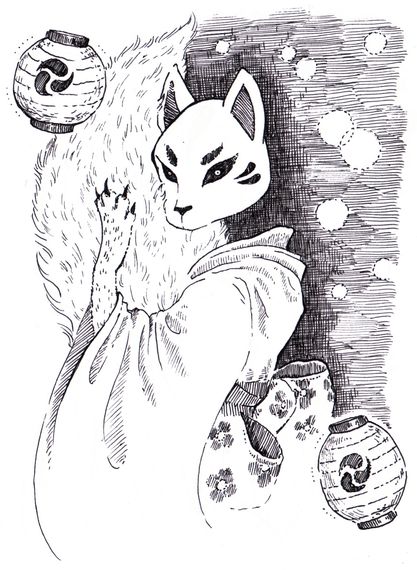 Mariella Fahr Illustration Japan Geistergeschichten Kitsune Fuchsgeist Lampions
