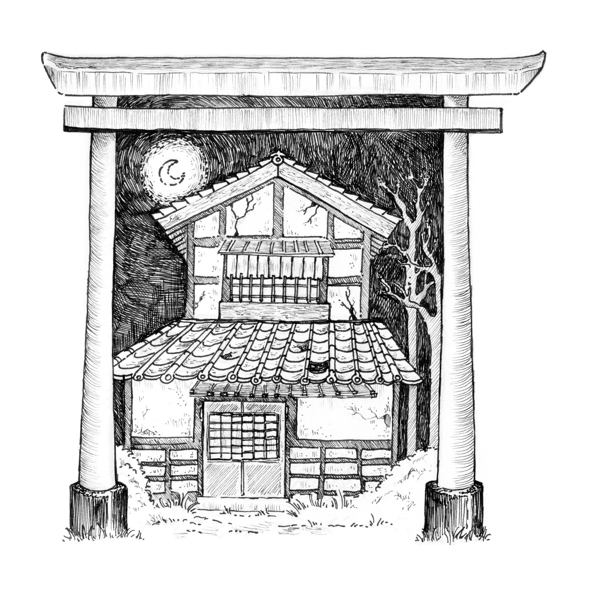 Kogelhaus - verlassener Tempel • kogel house - abandoned temple Mariella Fahr Illustration Japan Geister Geschichten