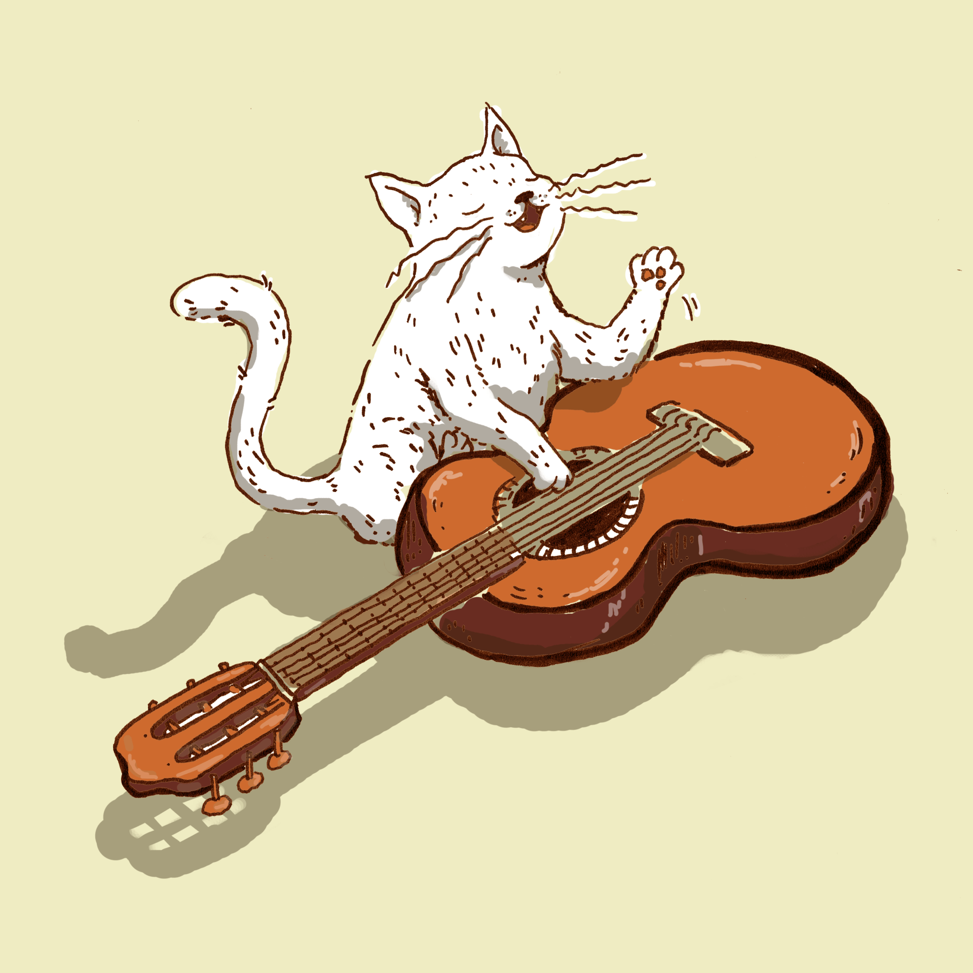 Mariella Fahr Illustration drawwithphi Katze spielt ein Instrument • cat playing an instrument