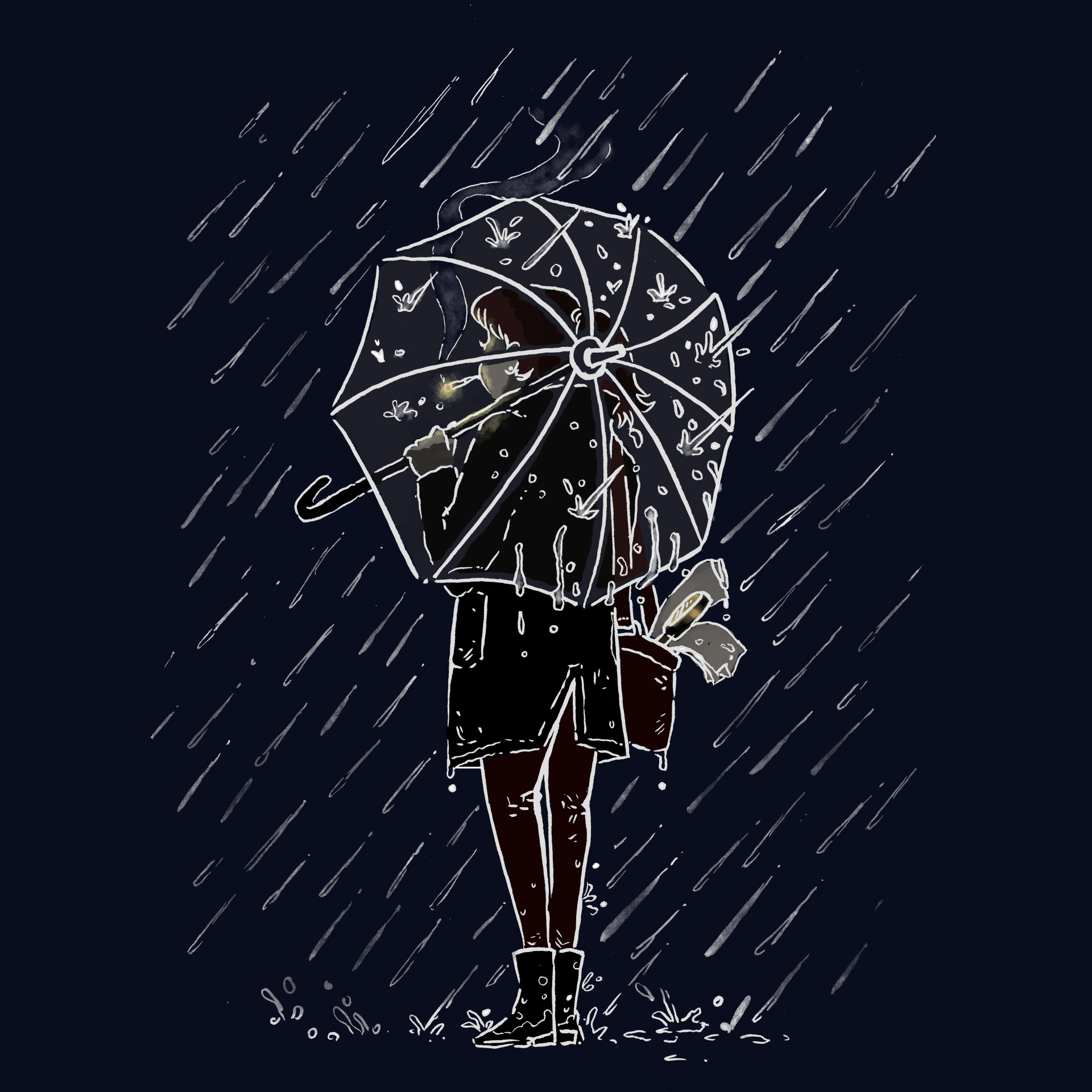 Mariella Fahr Illustration drawwithphi Detektiv in einer verregneten Nacht • detective in a rainy night