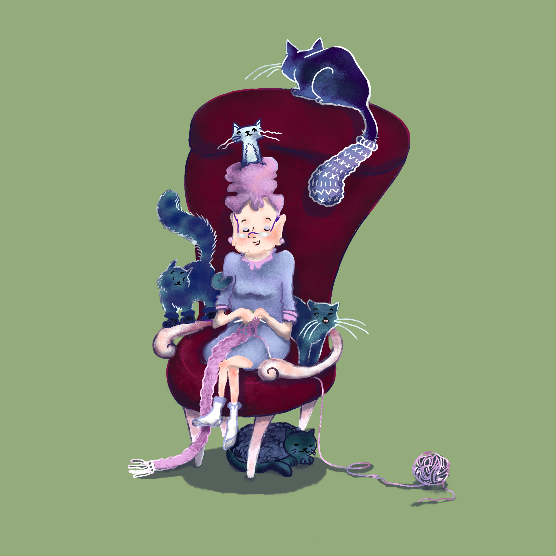 Mariella Fahr Illustration drawwithphi Alte Katzenlady • old cat lady