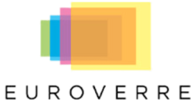 Logo Euroverre avec des carrés de couleurs superposés au-dessus du mot « EUROVERRE »