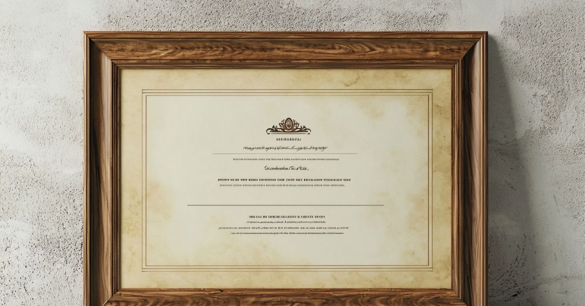 A close-up of a diploma with a 