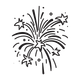 Disegno in bianco e nero di fuochi d'artificio che esplodono nel cielo con le stelle.