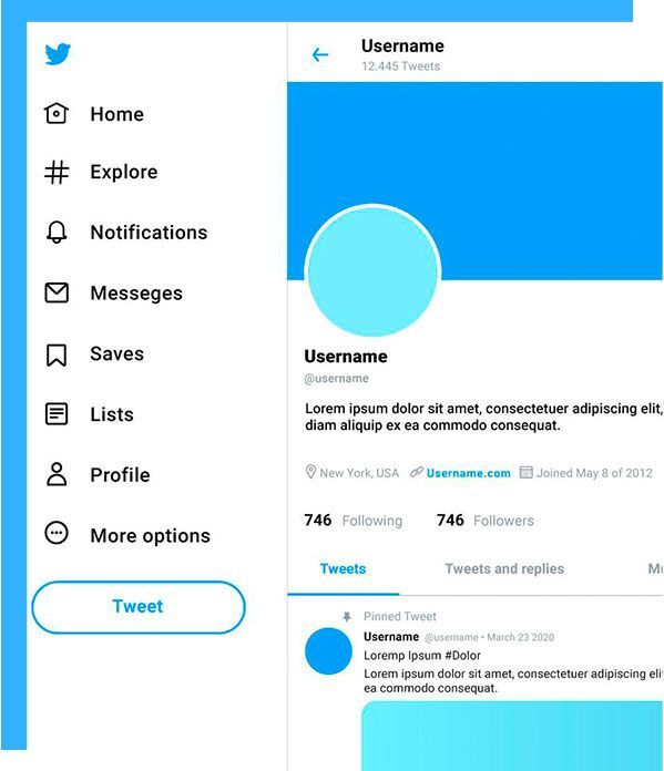 A screenshot of a twitter account with a blue background