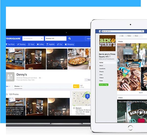 A laptop and a tablet with a facebook page for ben & jerry 's