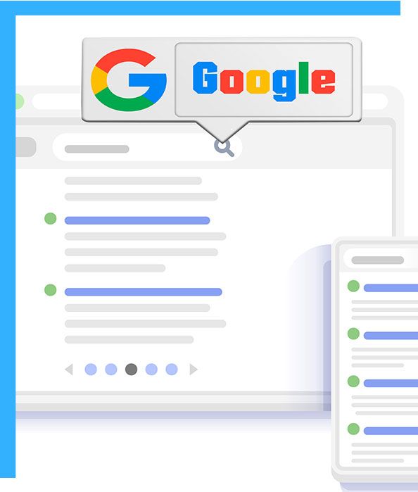 An illustration of a laptop and a cell phone with a google logo.