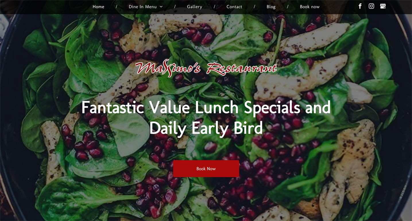 A website for a restaurant offering fantastic value lunch specials and daily early bird.