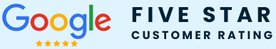 A google five star customer rating logo on a white background.