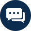 A blue circle with a white speech bubble in it.