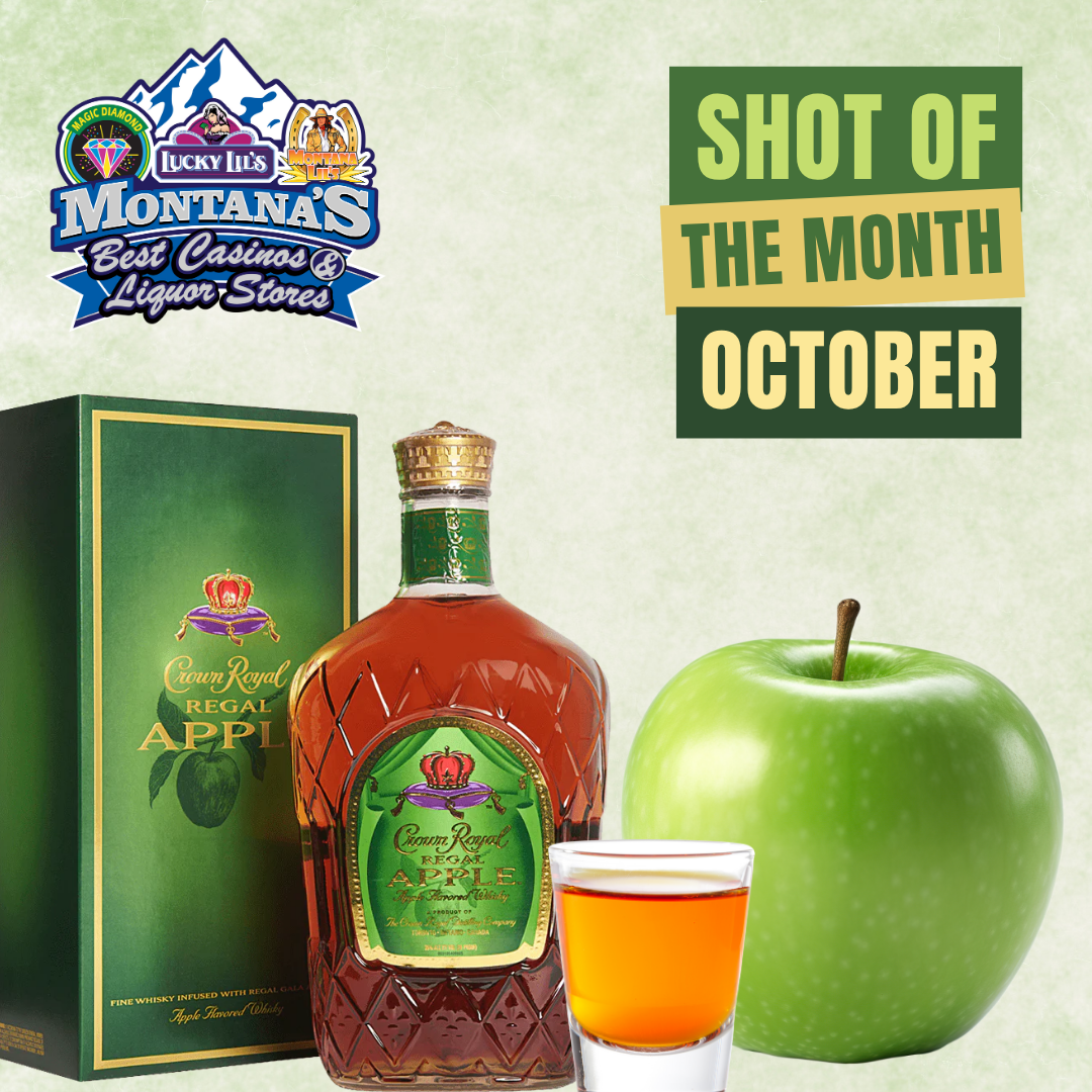Shot of the Month: Crown Royal Apple, shot glass, apple, green box, October.