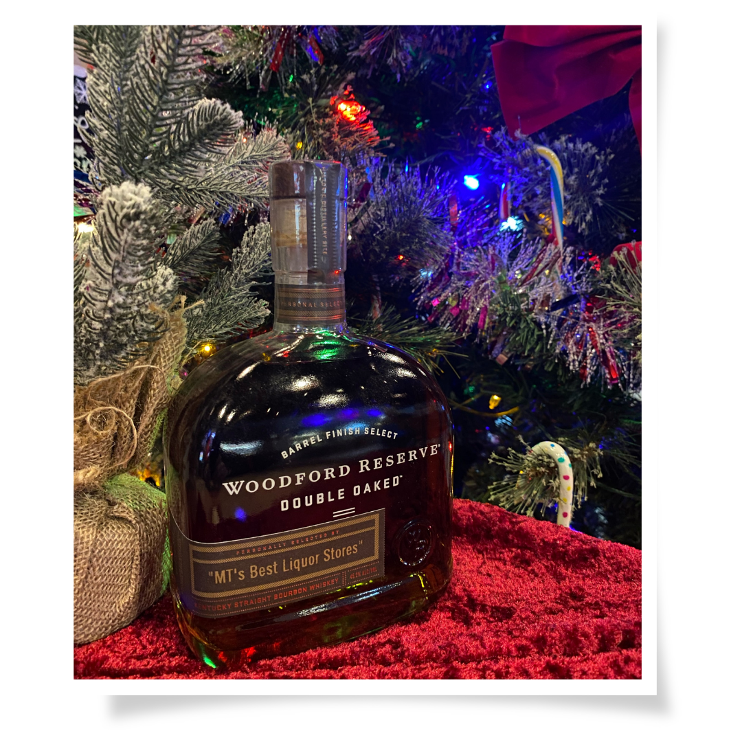Woodford Reserve Single Barrel Bottles in a Christmas scene
