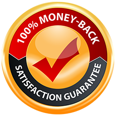 A sticker that says 100 % money back satisfaction guarantee