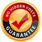 A no hidden costs guarantee badge with a check mark in the center.