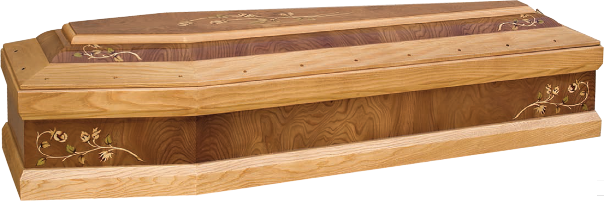 Una bara di legno è appoggiata su una superficie bianca.