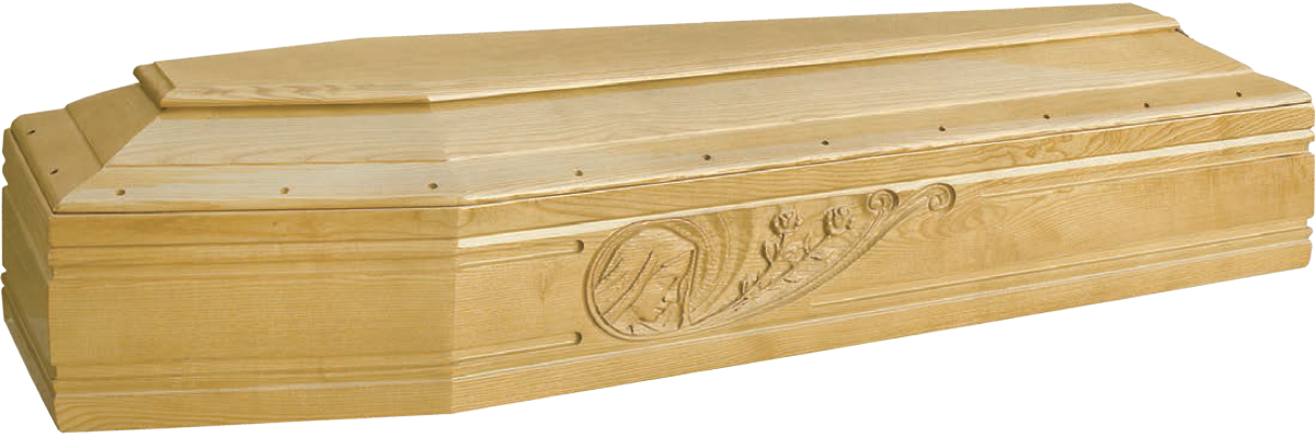 Una bara di legno è appoggiata su una superficie bianca.
