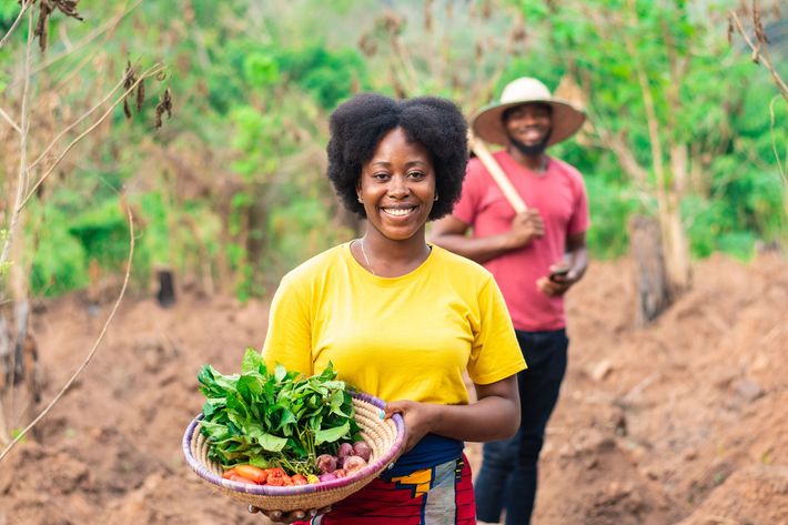 woman carrying basket with vegetables