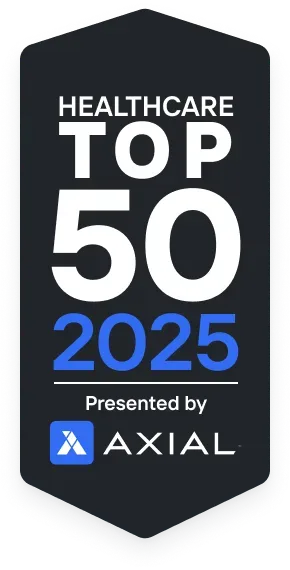 Healthcare Top 50 2025 award presented by Axial. Black, white, and blue logo.