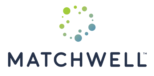 The logo for matchwell is a circle with bubbles in it.