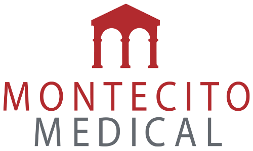 The logo for montecito medical has a red m on it.