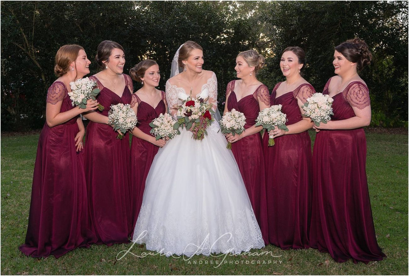 Group Shot with Bride and Her Bridesmaid — Bridesmaid  looking on Bride in Mobile, AL