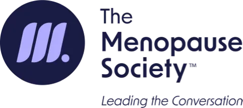 Logo for The Menopause Society, featuring a circular graphic with stylized waves and text 