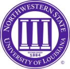 The northwestern state university of louisiana seal is purple and white.