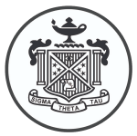 A black and white image of a coat of arms in a circle.