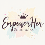Empower Her Collective Inc. logo with crown, text, and pastel flower background.