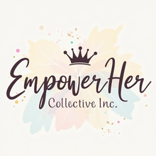 Empower Her Collective Inc. logo with crown, text, and pastel flower background.